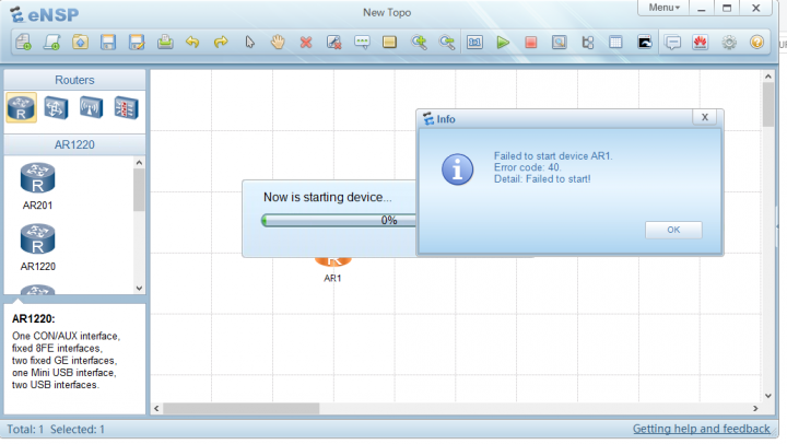 'Start device AR1 failed. Error code: 40.' error